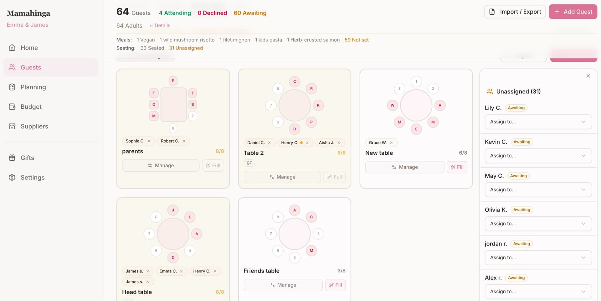 Wedding guest list and RSVP tracker in Mamahinga